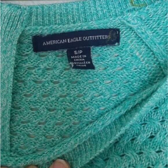 American Eagle Outfitters Turquoise Open Knit Sweater Women coverup see though S - Picture 6 of 8